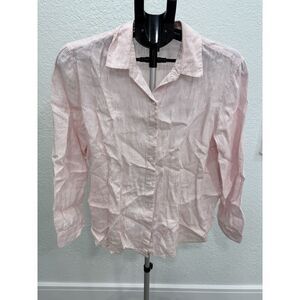 J. Jill 100% Linen Pinstriped Long Sleeve Button Up Breezy Shirt Coastal Size M